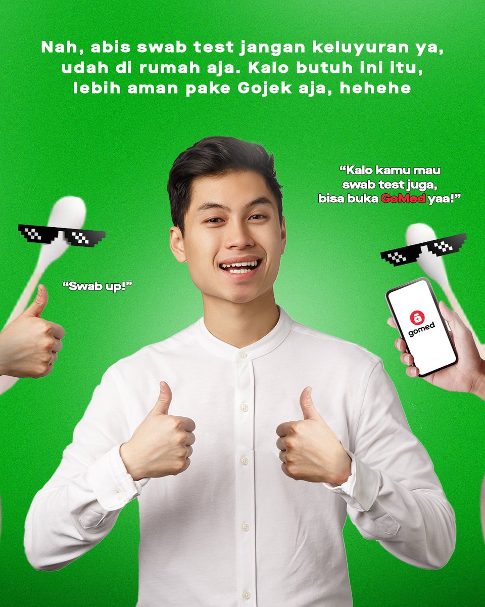 gojekindonesia's tweet photo. waah banyak juga yang sharing pengalaman ngeswabnya. Btw, aku mau ngasih tips dikit nih buat kamu yang mau swab test supaya lancar. Ada pesan sayang juga di gambar 4. π₯°
#PastiAdaJalan #ItsOkayToBeLebay https://t.co/lrmrO0NDB1