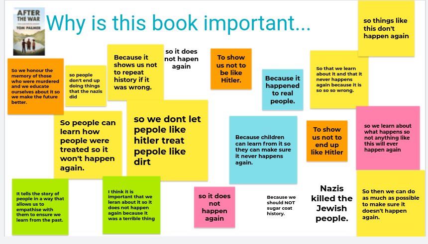 Such mature and empathetic responses from our wonderful Mighty Oaks, using meets and Jamboard to share our responses to @tompalmerauthor #afterthewar @HMD_UK @TrevorAvery10 @HolocaustCentUK @hanassuitcase