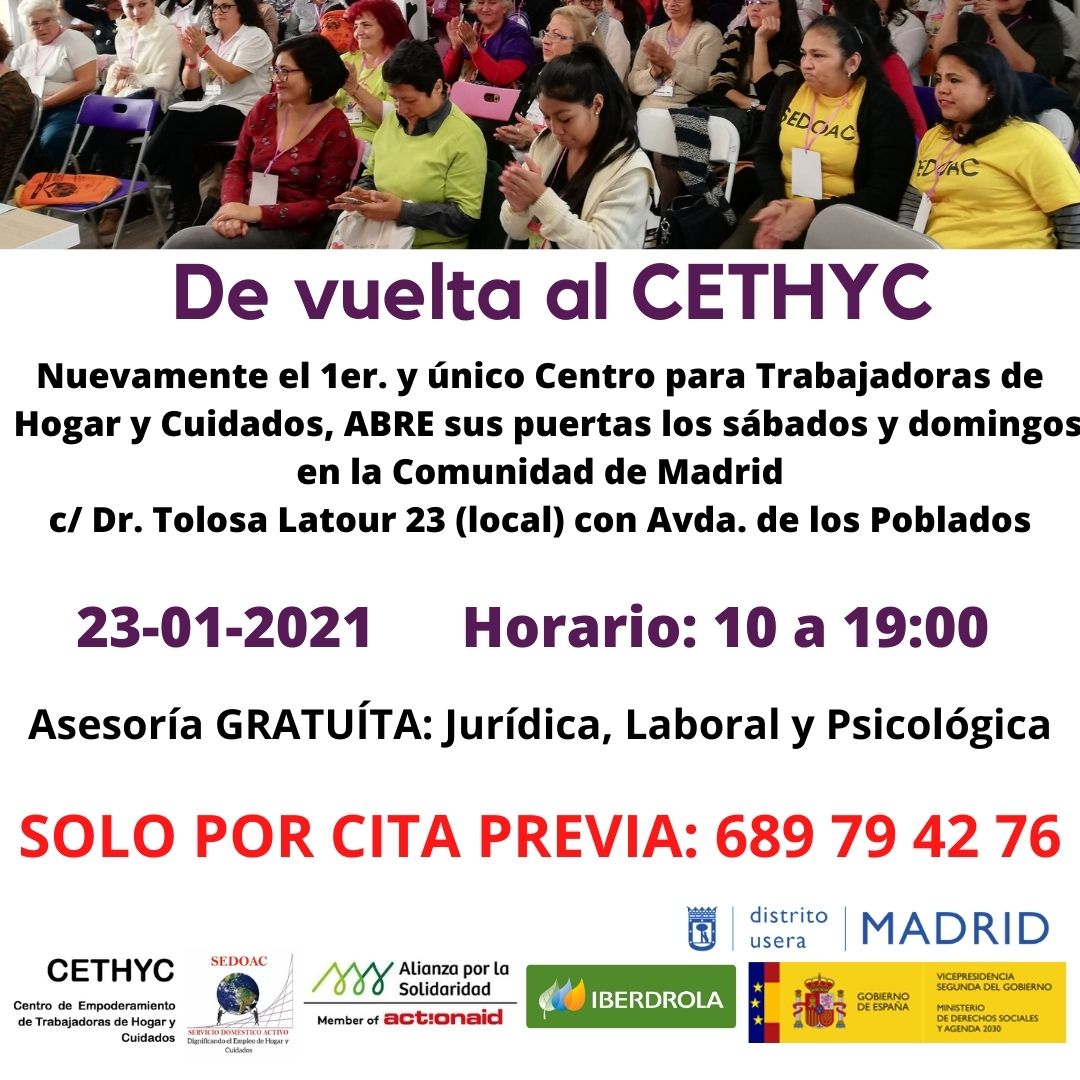 sedoac's tweet photo. #seguimos
Hacemos extensiva esta información para todas las trabajadoras de hogar y cuidados, reiteramos que la asesoría es gratuita pero con CITA PREVIA y en exclusiva para trabajadoras de nuestro sector.
La atención es SÁBADOS y DOMINGOS
#CuidaAQuienTeCuida
#EmpleoHogarDigno https://t.co/ka7BB3qXgw