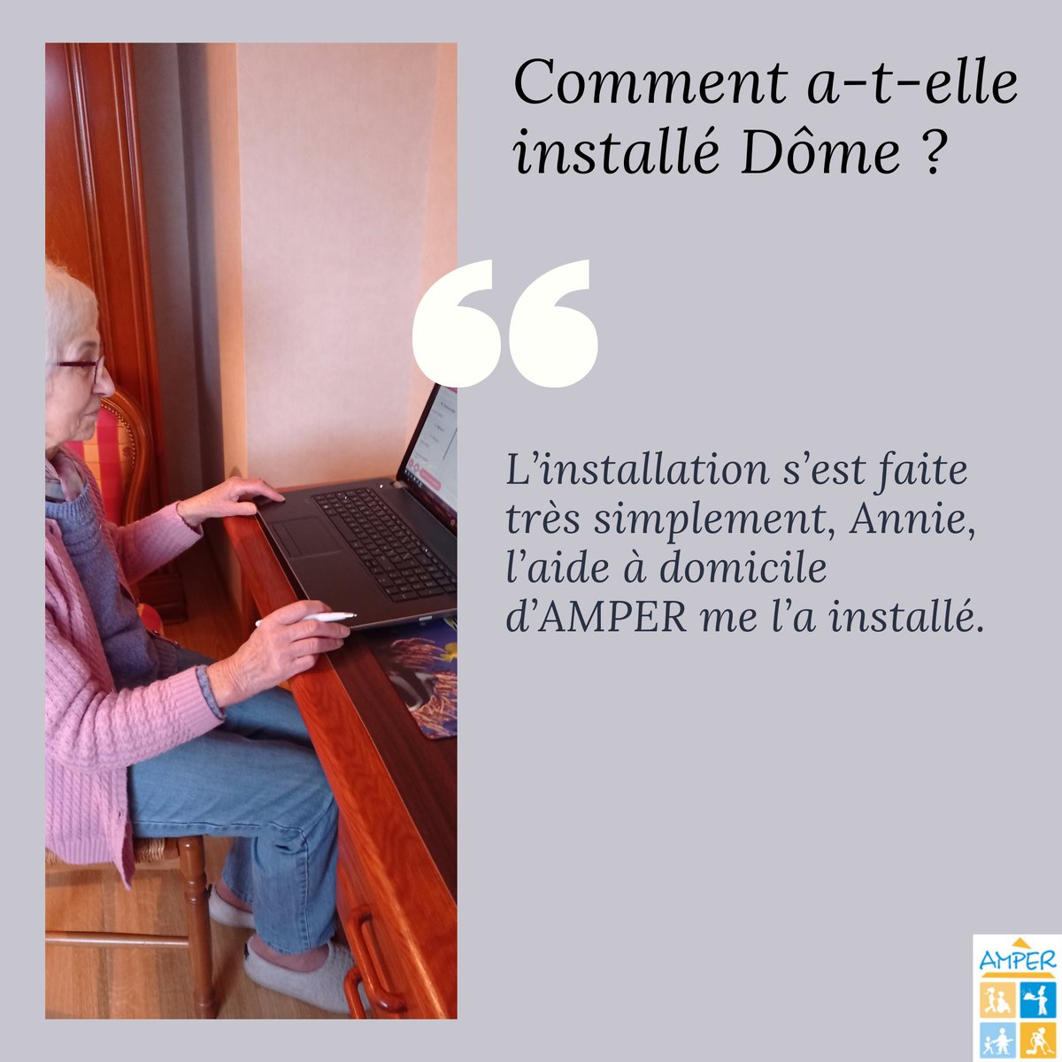 Madame Hervé, 80 ans, de Vannes, nous parle de la plateforme DÔME récemment adoptée par AMPER. La solution permet de consulter en ligne les documents liés aux interventions à domicile : planning à jour en temps réel, factures, attestations fiscales...
#AideàDomicile