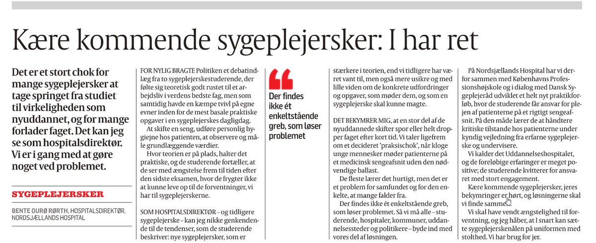Bente Ourø Rørth (@benteroerth) on Twitter photo Kommende sygeplejersker frygter, de ikke ved nok om basal sygepleje, når de møder på første vagt. Derfor tilbyder vi praktik på #uddannelseshospitalet. Her får studerende ansvar og praktisk erfaring i rigt mål og i trygge rammer #sundpol @sygeplejeraadet <a href="/kbhprof/">Københavns Professionshøjskole</a> @nordsjaelhosp Kommende sygeplejersker frygter, de ikke ved nok om basal sygepleje, når de møder på første vagt. Derfor tilbyder vi praktik på #uddannelseshospitalet. Her får studerende ansvar og praktisk erfaring i rigt mål og i trygge rammer #sundpol @sygeplejeraadet <a href="/kbhprof/">Københavns Professionshøjskole</a> @nordsjaelhosp
