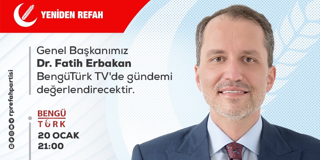 erbakanfatih's tweet photo. Bu akşam saat 21.00’de Bengütürk TV’de canlı yayında olacağız inşallah. https://t.co/weUxDMEiQR