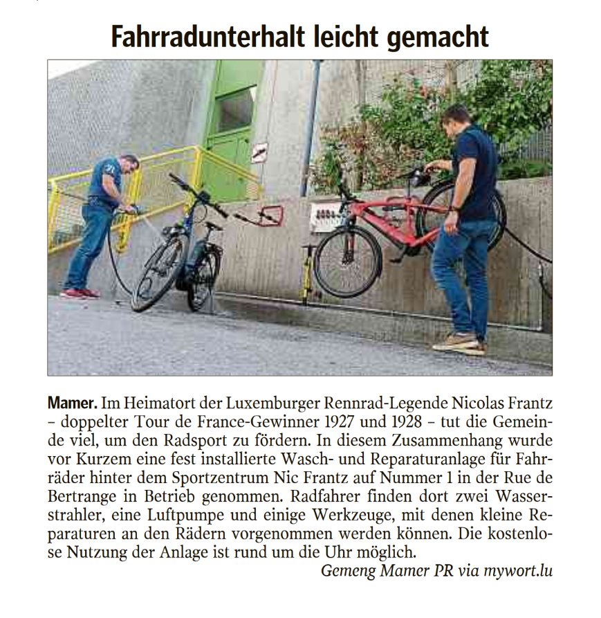 luxembourgize's tweet photo. Near the omnisports hall in #Mamer, there is now a bike servicing/washing station available for public use 👍 https://t.co/oavYAFk3r8