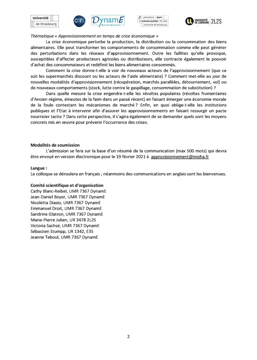 inrae_act's tweet photo. Approvisionner en tant de crises (acteurs de l'approvisionnement, modalités, comportements, organisations, économie, politiques publiques...) | Colloque #DynamE, Strasbourg, 31 mai-1er juin 2021 https://t.co/KZsfJkKfQS
📝 Appel à contributions ouvert jusqu'au 19/02 https://t.co/jo7PoA50qt