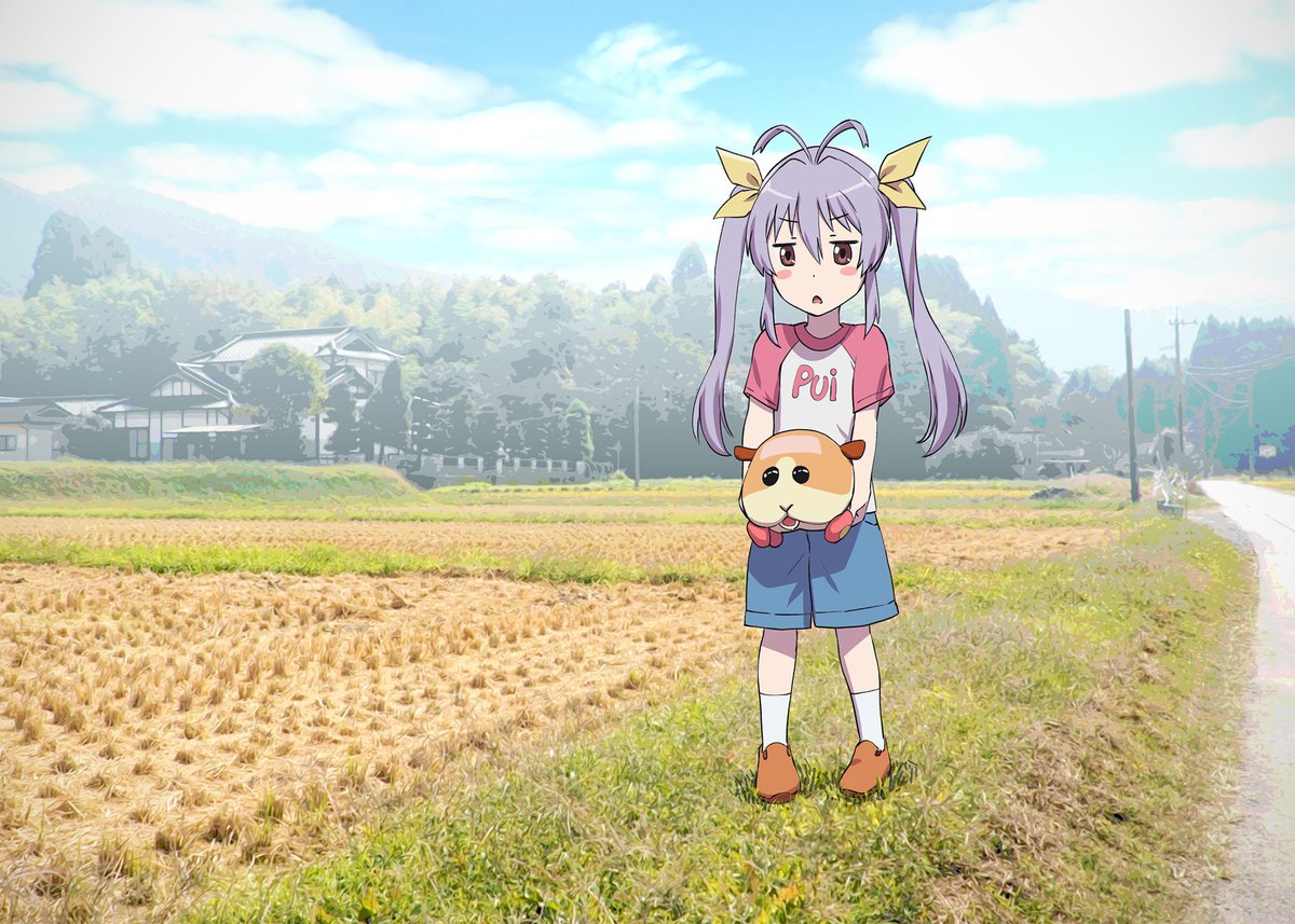 1girl raglan sleeves twintails purple hair outdoors antenna hair long hair  illustration images