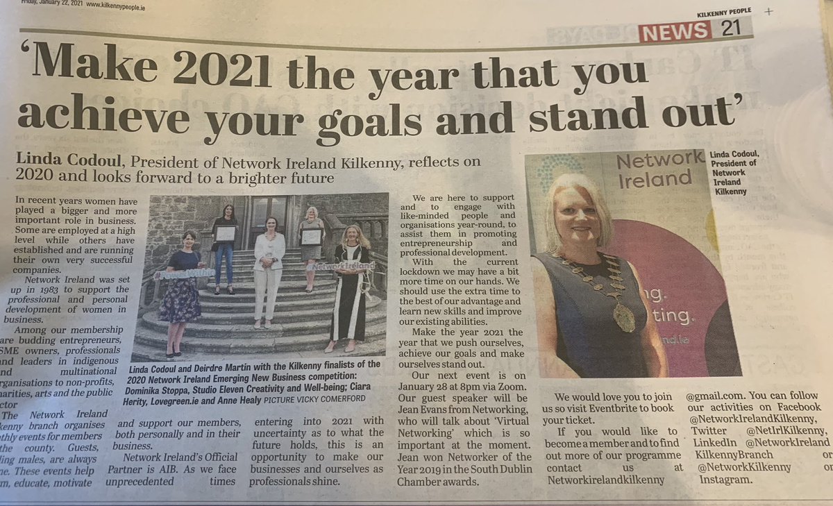 Made the <a href="/KKPeopleNews/">Kilkenny Live</a> today with <a href="/NetIrlKilkenny/">Network Ireland Kilkenny</a> new president Linda Codoul best of luck Linda <a href="/Network_Ireland/">Network Ireland</a> <a href="/lovegreen_ie/">Lovegreen.ie</a> <a href="/DeirdreMMartin/">Deirdre Martin</a>  Dominika Stoppa