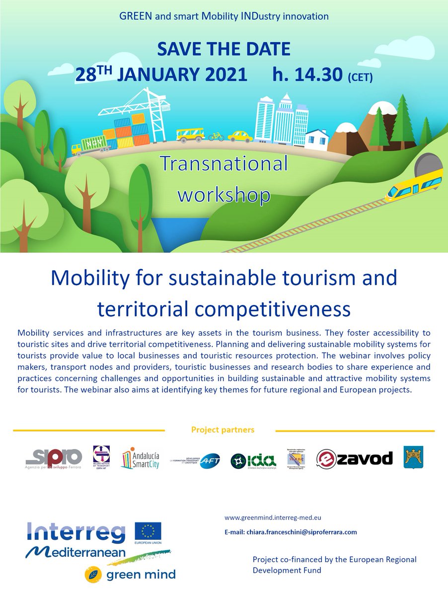 As the <a href="/Med_GreenMind/">green mind project</a> is wrapping up, we invite you to its final workshop on January 28, 14:30 CET, with title "#Mobility for #sustainable #tourism and #territorial #competitiveness". 
To participate, register here: zoom.us/meeting/regist…