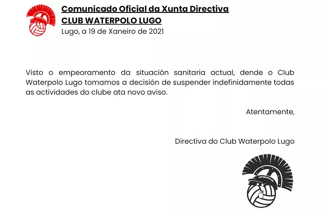 Comunicado oficial. Cese de toda actividad hasta nuevo aviso.