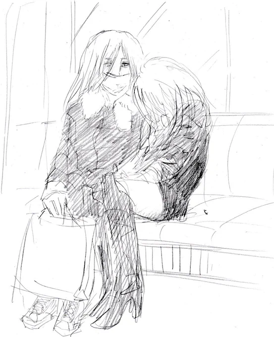 今朝の電車で見かけた、多分夜通し愛し合ったと思われるカップル。起きてる方がずっと寝てる方の太ももをさわさわしてた。あとスマホを二人で持ってたり。画力が無くて色気が出せなくて申し訳ありません。 