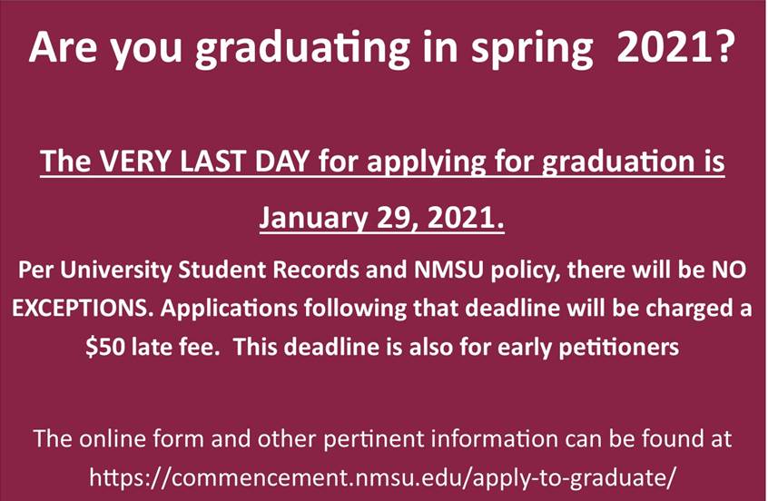 Are you graduating this semester? The last day to apply for graduation is January 29! #NMSU