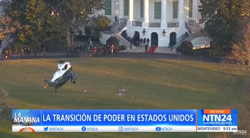 #AHORA Helicóptero llega a la Casa Blanca para trasladar a Donald Trump a un resort en Florida, y así, darle transición de poder a <a href="/JoeBiden/">Joe Biden</a> nuevo presidente de los Estados Unidos #20Ene