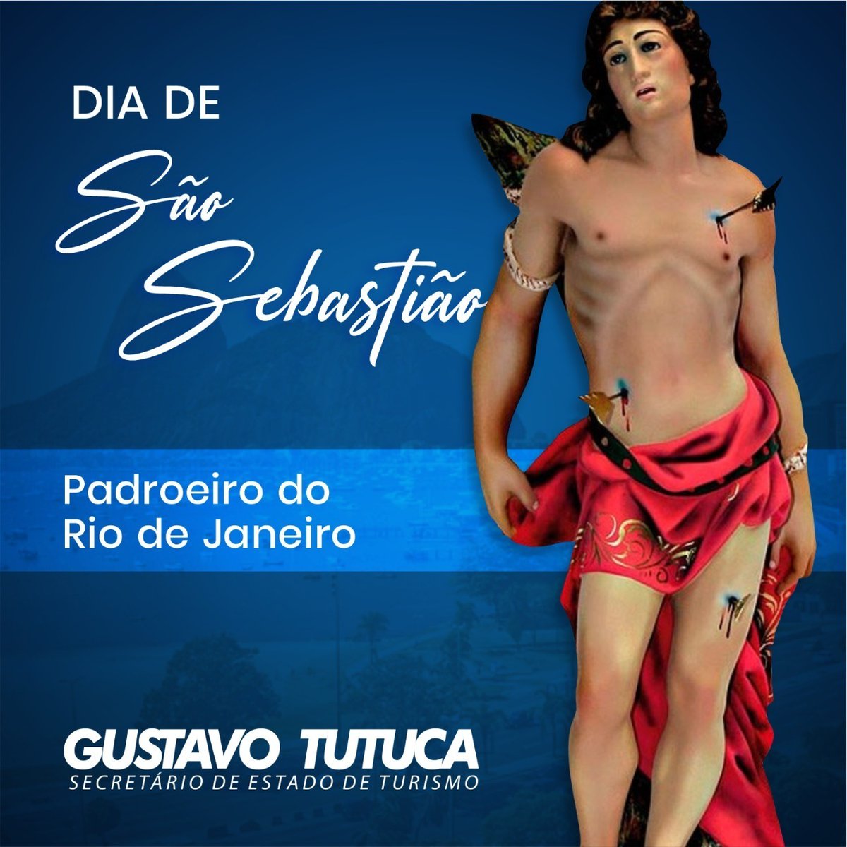 gustavotutuca's tweet photo. Hoje é Dia de São Sebastião, padroeiro do Rio de Janeiro, considerado o protetor das vítimas de fome, das pestes e da guerra. Neste momento difícil de pandemia, que São Sebastião abençoe e proteja o nosso estado!
#DiadeSãoSebastião #Feriado #RJ #SeturRJ #RiodeJaneiro https://t.co/5Yj4xyDDNq