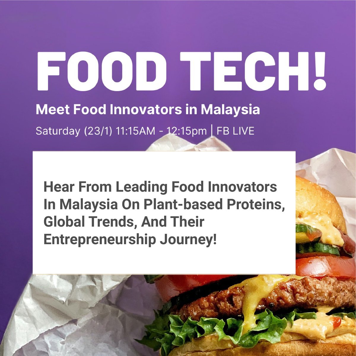 𝗙𝗼𝗼𝗱 𝗧𝗲𝗰𝗵! by MyVeganuari. Join the Malaysian plant revolution! PHUTURE Founder will be sharing his plant-based entrepreneurship through FB Live! See you there!

Get reminder: facebook.com/myveganuari/po…

#phuturefoods #phuturemeat #meatthefuture #planetfriendlyfood