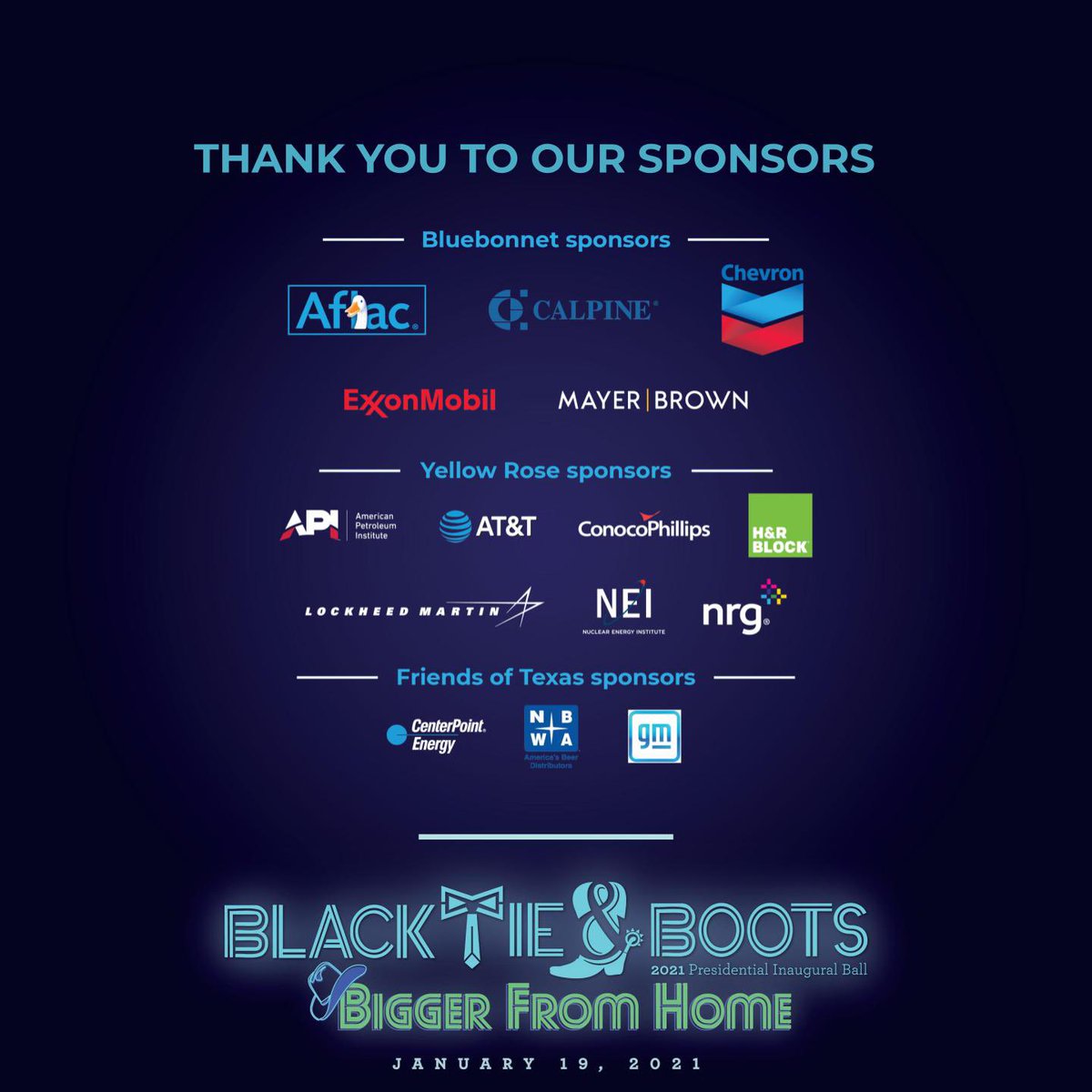 Thank you, sponsors!!! Could not have done last night without you! #blacktieandboots2021