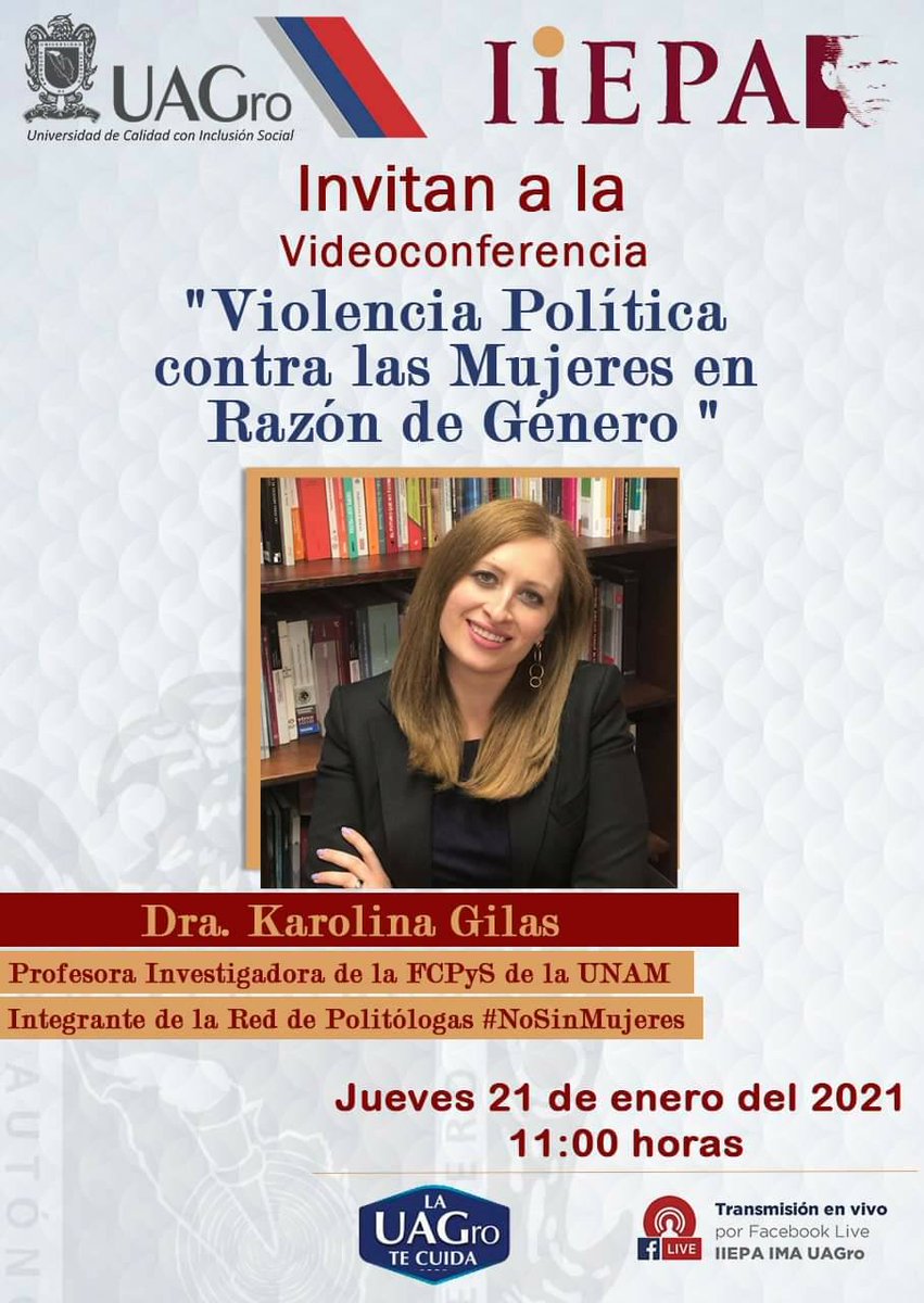 UAGro_MX's tweet photo. #AgendaUAGro: Este jueves no te pierdas la conferencia "Violencia política contra las mujeres en razón de género", a las 11:00 hrs por el facebook de IIEPA IMA UAGRO. 👩🏻‍💻

¡Los esperamos! 👇🏼 https://t.co/A60Yr20Slt