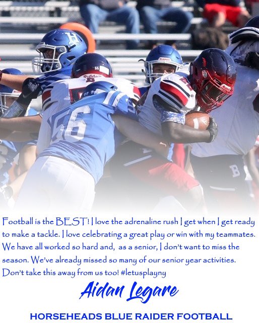 letusplayny's tweet photo. “We have all worked so hard and, as a senior, I don’t want to miss the season.” - Aidan Legare @HHSRaidersFB @NYSPHSAA @HealthNYGov @NYGovCuomo @nyshsfca #LetUsPlayNY #WeAreUnitedNY https://t.co/fJazwNkrIO