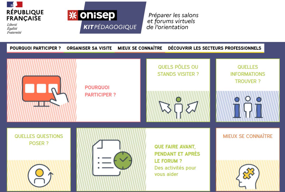 Onisep's tweet photo. [#pédagogique]➡️ Le kit pédagogique de l’#Onisep "PRÉPARER LES SALONS ET LES FORUMS DE L'ORIENTATION", destiné aux #collégiens et #lycéens, permet aux équipes éducatives de préparer et d’exploiter la visite des forums avec leurs élèves.
👉https://t.co/ZRFUhNvs9n https://t.co/32mgSXfr7u