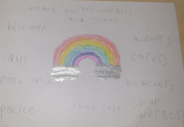 candleby's tweet photo. A thank you poster to all key workers from Lilly in 1R #Thankyou #NHSheroes #grateful #lightattheendofthetunnel #CCLSFamily #Pride @candleby @FlyingHighTrust https://t.co/3YNFoAV8Yw