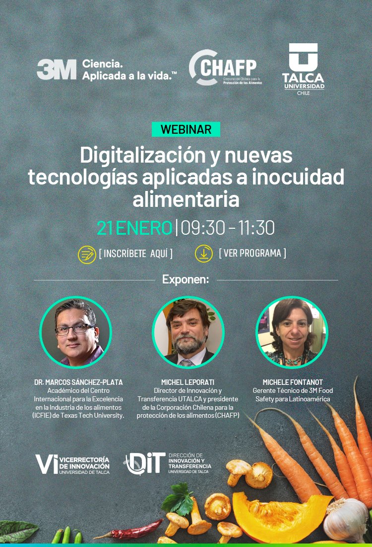 Invitamos a gerentes de calidad, jefes de calidad, encargados de calidad y analistas a participar del webinar digitalización y nuevas tecnologías aplicadas a inocuidad alimentaria que realizaremos este 21 de enero @3MLatinoAmerica <a href="/CHAFPChile/">CHAFP Chile</a>  Inscríbete register.gotowebinar.com/register/89690…