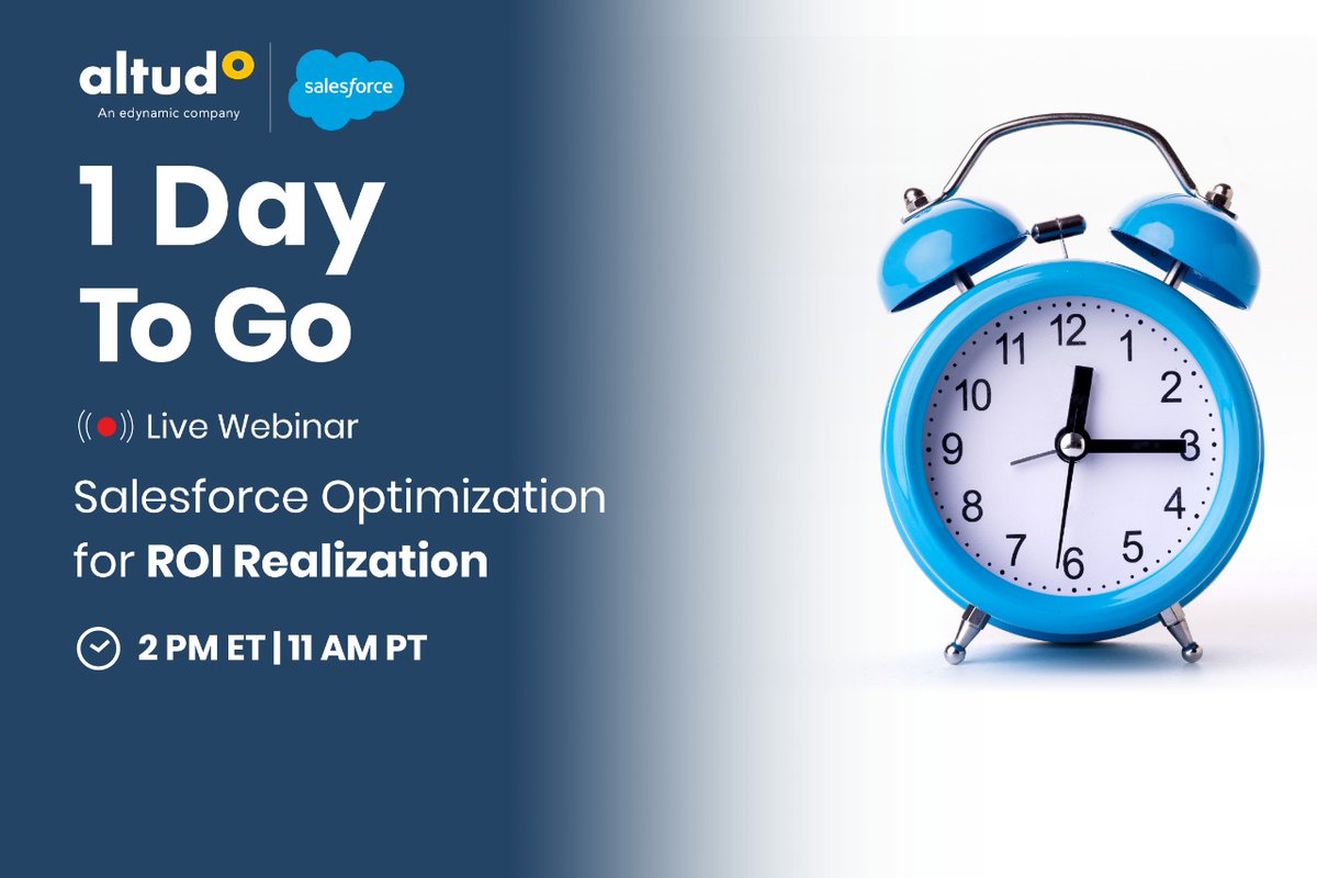 GoAltudo's tweet image. Time is running out!
Have you registered for our #salesforceoptimization webinar yet?
Just one day left when our CRM Head Gaurav Rehani will be talking about #Salesforce Optimization, it's benefits and much more.
Register now: bit.ly/3oeUQ34
#CRM #marketing #sales