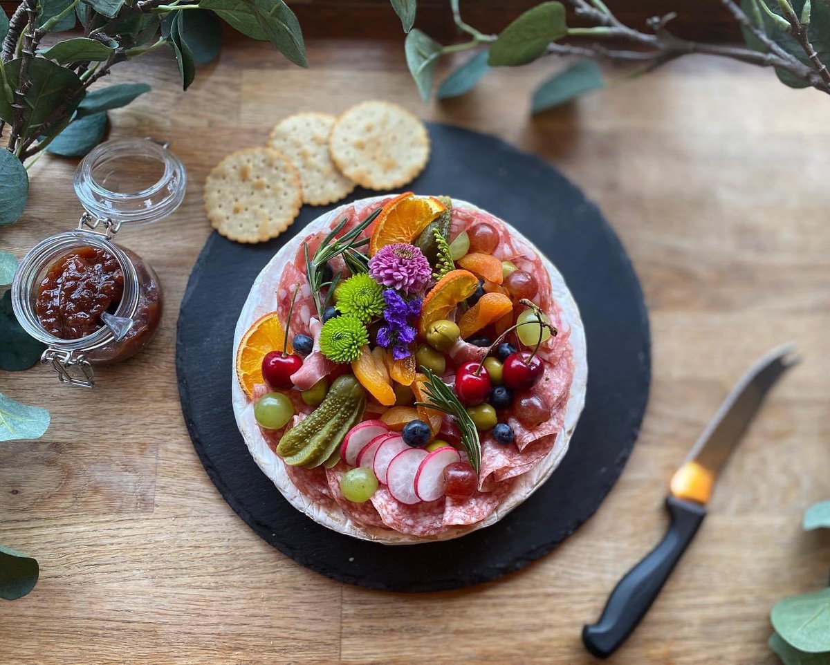 A new addition to our ‘Art of Grazing’ collection. A 1kg Brie wheel, beautifully decorated for that special occasion. £37.50. Get in touch to order.