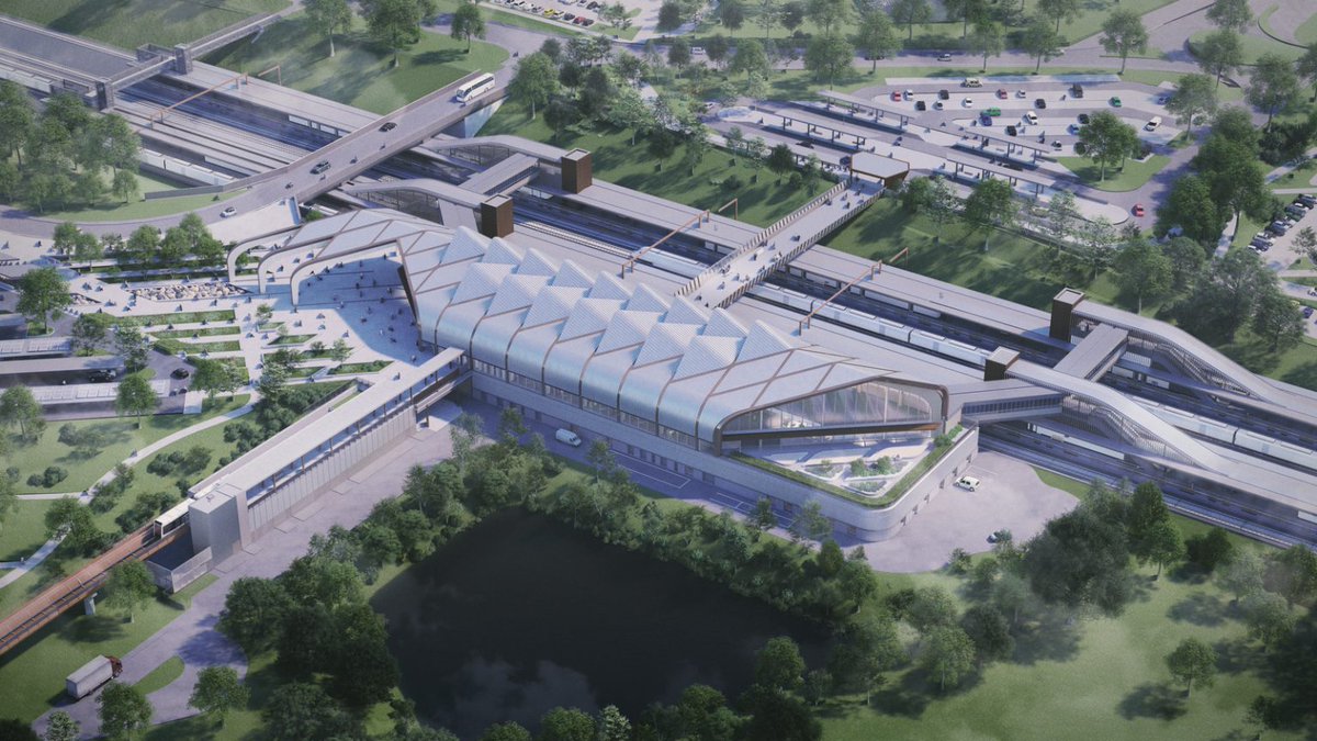 We're supporting #LearnFromHome and #homeschooling by sharing #STEM resources. The Stations of the Future project lets students use their design and make #skills to design a futuristic railway station - like our new Interchange Station below: hs2.org.uk/in-your-area/e…