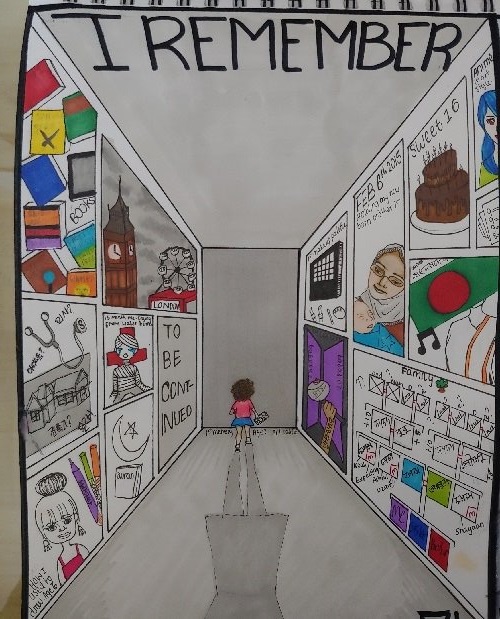 art_beal's tweet photo. The @64M_Artist January Challenge 'I remember' has inspired some truly powerful pieces of work from our students here at Beal. We love the part that reads "To be continued..."⭐ ❤️ #64millionartists #thejanuarychallenge #beal_art #bealhighschool #keepcreating #staycreativeathome https://t.co/HHWONDKrI3
