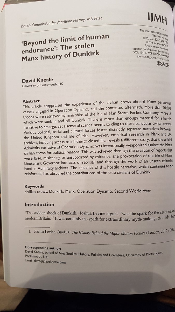 We are so proud of <a href="/mrdavekneale/">Dave Kneale</a>. His MA thesis won the MA Maritime History prize offered by the British Commission for Maritime History. It has now been published. It is an important corrective to the Dunkirk story. Congratulations Dave!!!!! <a href="/portsmouthuni/">University of Portsmouth</a>