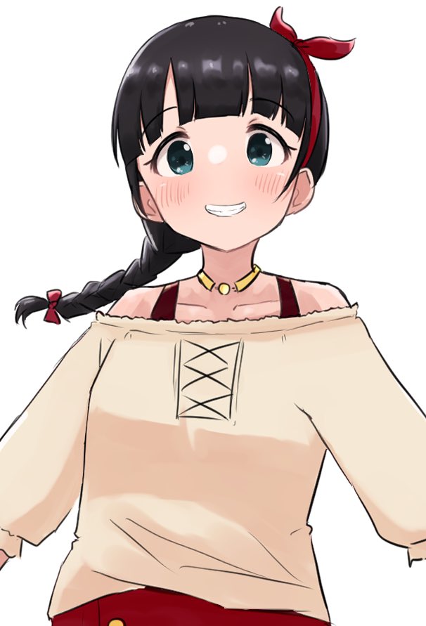 1girl solo black hair braid smile skirt white background  illustration images