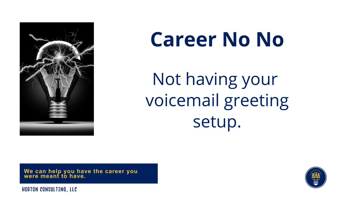 Discover_Aha's tweet photo. I am helping a client screen and interview for an HR role.  Nearly half of the people I've called do not have a voice mail greeting setup. 

Do yourself a favor, create a welcoming greeting so people know it's you...especially if you are looking for a job right now. https://t.co/1jgHAMBuFT