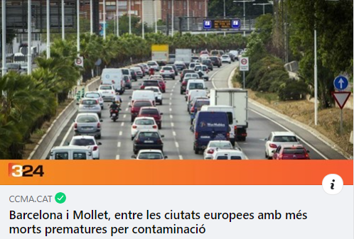 .<a href="/SOS_Elcalderi/">SalvemElCalderí</a> Verd i Agrícola! Ignorant la contaminació atmosfèrica i la salut de les persones l'actual govern 
<a href="/ajmollet/">Ajuntament de Mollet del Vallès</a> pretèn construir gairebé 2.000 habitatges amb el conseqüent increment de transit rodat, contaminació i malalties que comportarà.
ccma.cat/324/barcelona-…