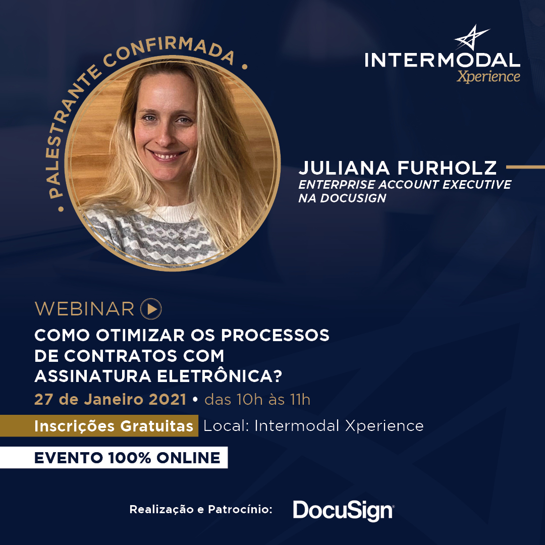 IntermodalSA's tweet image. “Como otimizar os processos de contratos com assinatura eletrônica&quot; é o tema de um rico debate com Juliana Furholz, Enterprise Account Executive na DocuSign

Não perca 27/01, às 10h00 - intermodalxperience.com.br

#intermodalxperience #docusing