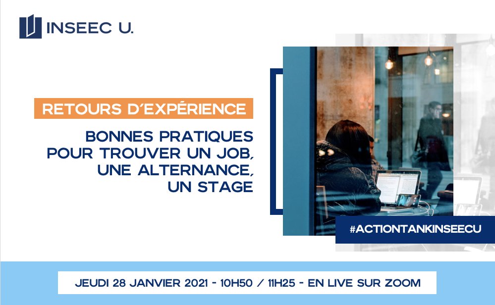 #ActionTankInseecU ✅ | À vous le #job/#stage/#alternance de vos rêves ! RDV le 28/01 pour profiter de retours d’expérience et d’astuces pour vous aider dans votre recherche d’emploi ➡ inseec.com/action-tank/ 

#1Jeune1Solution