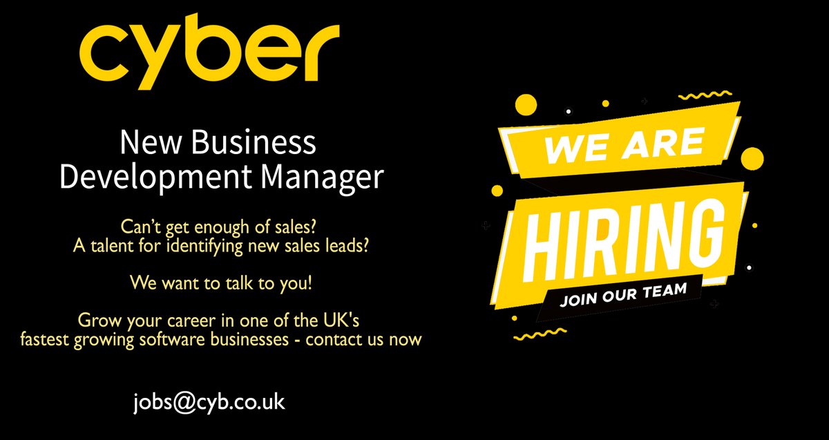 wearecyber's tweet image. We are hiring! 🙌

Would you like to join our team as the new business development manager? 

If you are interested in this role and would like to learn more, please contact us now via jobs@cyb.co.uk

#NewJob  #WeAreHiring #joinourteam #Sales