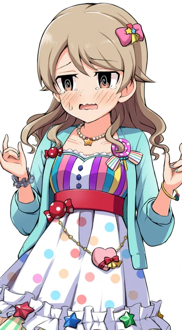 #一番目にリプきたキャラに二番目にリプきたキャラの服を着せる 
もりくぼにきらりの服着せました。にょわー! 