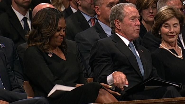 donflowers16's tweet image. Do @MichelleObama and George Bush get to sit together today? Hope he brought the mints! #ReturnToDecency
