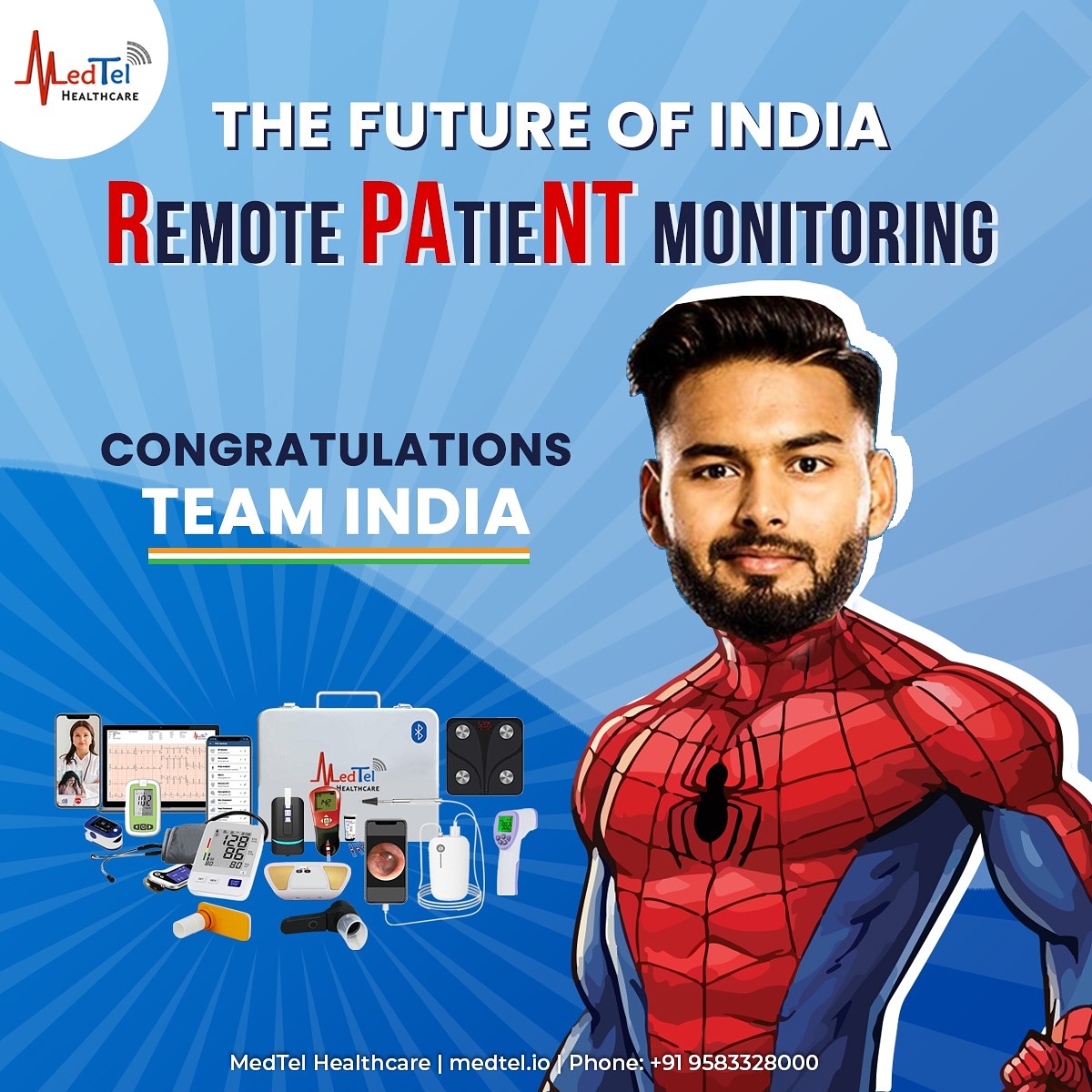 MedTel_Health's tweet photo. Big Congratulations 🎉 to Team India🇮🇳 👏 for their historic win at Gabba.

#medtel #medtelhealthcare #digitalhealth #gabba #teamindia🇮🇳 #historicvictory #remotepatientmonitoring #advancedtelehealth  #covid19care #datwealhealthstation #whatsappchatbot #healthbot #connectedcare https://t.co/MQtxagLXL8