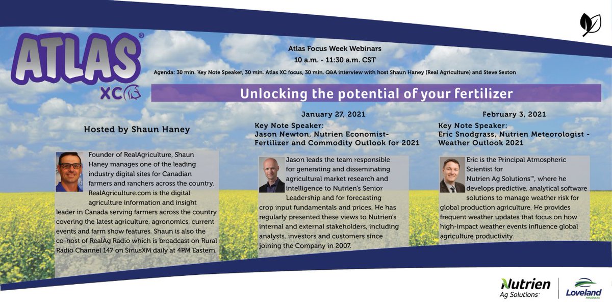 LovelandCDN's tweet photo. Join us for an upcoming #AtlasXC webinar series.

Jan 27th will feature Jason Newton with @NutrienLTD &amp;
Feb 3rd will feature Eric Snodgrass with @NutrienAgRetail. 
Hosted by @shaunhaney from @realagriculture. 
 
Stay tuned for registrations coming soon! https://t.co/awdxonzAxx