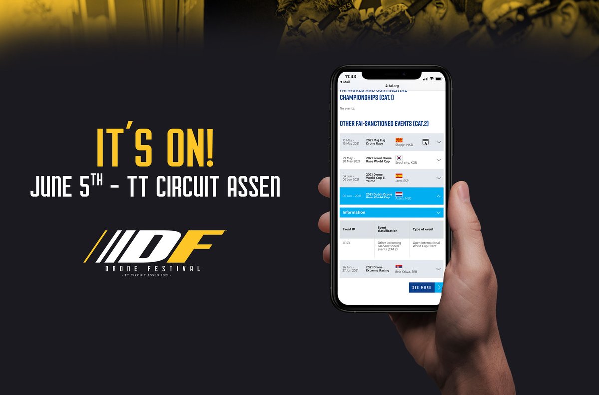 IT’S ON! DUTCH DRONE RACE WORLD CUP 🏁 IS EEN OFFICIEEL FAI EVENT 🚀
Meer info over FAI <a href="/airsports_fai/">FAI</a> en de verschillende events? Check 🔗 dronefestivalassen.nl/2021/01/20/its…
Tussen een mooie rij aan landen staat ook de 🇾🇪 #DutchDroneRaceWorldCup in <a href="/Gemeente_Assen/">Gemeente Assen</a> vermeld💪 #fpvdronerace