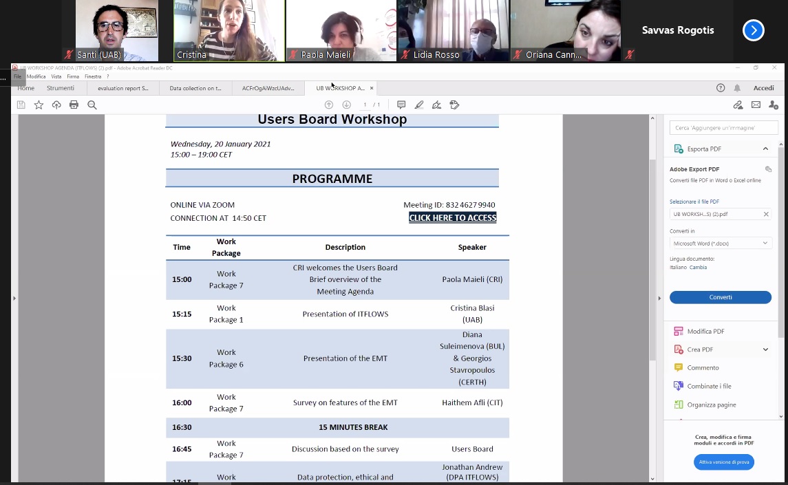 ITFLOWS1's tweet photo. The @ITFLOWS1 Coordinator @CristinaBlasi  from @UABBarcelona is explaining the main objectives of the ITFLOWS Project to members of the Users Board. #UBWORKSHOP #ITFLOWSUB https://t.co/4wDQMeMZSA