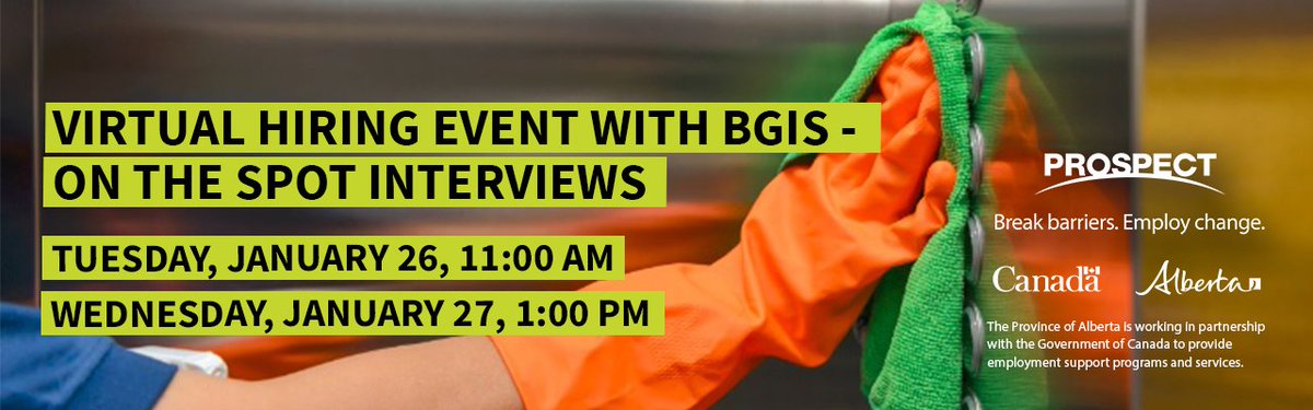 ProspectEmploy's tweet image. Don't forget to register for next week's virtual hiring event with @BGIS_na! BGIS is looking for Cleaners &amp;amp; Janitorial staff for their locations around Calgary. Register to be contacted for an interview: buff.ly/3ioTuAJ #hiringevent #jobs #YYC