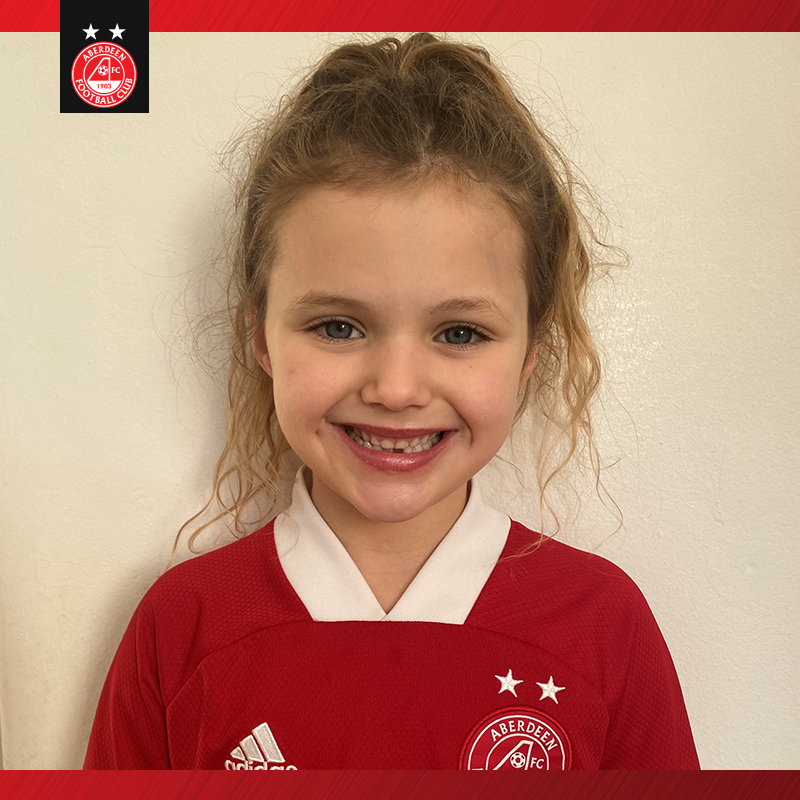 🔴 Our virtual mascot for today's game is Bethany Melvin.

🔴 Bethany is seven years old and goes to Newmachar Primary School. Her favourite players are Ryan Hedges and Sam Cosgrove.

😃 Enjoy the game Bethany! 

#StandFree