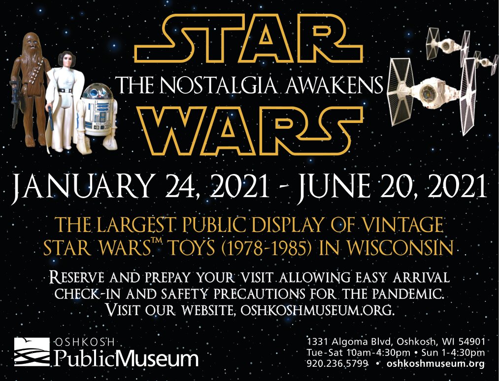 The Nostalgia Awakens: Vintage Star Wars™ Toy Display will be opening this Sunday, January 24 through June 20.  Reservations are required!  ow.ly/Vo1i50DdrK9 
#starwars #vintagetoys