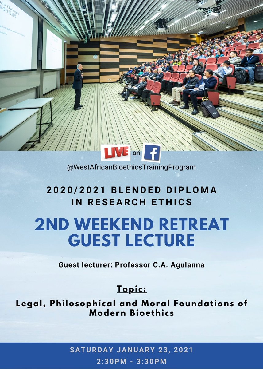 WABTP's tweet photo. Guest Lecture by:  Prof. Christopher Agulanna
Guest Lecture Topic: “Legal, Philosophical and Moral Foundations of Modern Bioethics”

It promises to be another imparting and insightful lecture. https://t.co/mXSB6y70cy