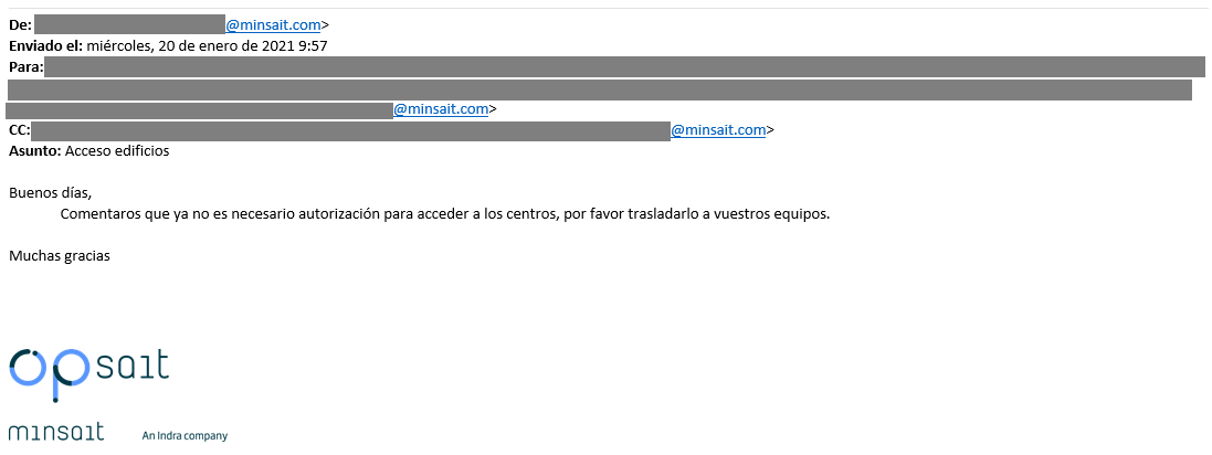 RsticIndra's tweet photo. @IndraCompany @exeforum1 Cuando habláis de "movilidad segura" ¿no os referís a la de vuestr@s trabajador@s, verdad? Si @IndraCompany no notifica lo contrario, las últimas directrices son que el 1 de febrero ¡TOD@S a la oficina! @stopERTEindra @IndraEnLucha @cobasindraorg @CGTIndraMadrid @SigIndra https://t.co/QBZG5NZcf8