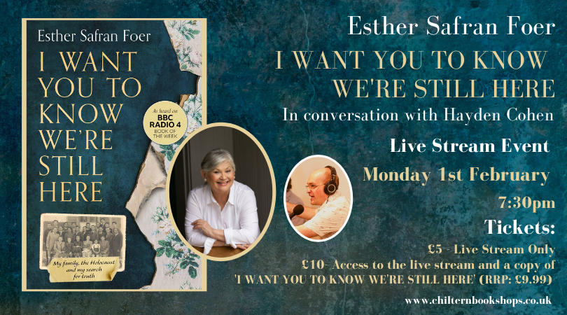 HQstories's tweet photo. Join @CWBookshop for a live web event with Esther Safran Foer and @haydencohen, host of @BagelPodcast. 
I WANT YOU TO KNOW WE'RE STILL HERE is Foer's deeply moving journey to discover what happened to her family during the Holocaust.
Tickets 👉 https://t.co/1UhNUVRvyJ
@CBGBooks https://t.co/CbDklAagkJ