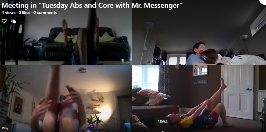 CHSchoolHorsham's tweet photo. Nothing to see here - just Mr. Messenger's virtual exercise class for pupils at home (plus an unexpected extra participant who couldn't help but join in!)
#virtualexerciseclass #remotelearning https://t.co/3a2rVDg2tA