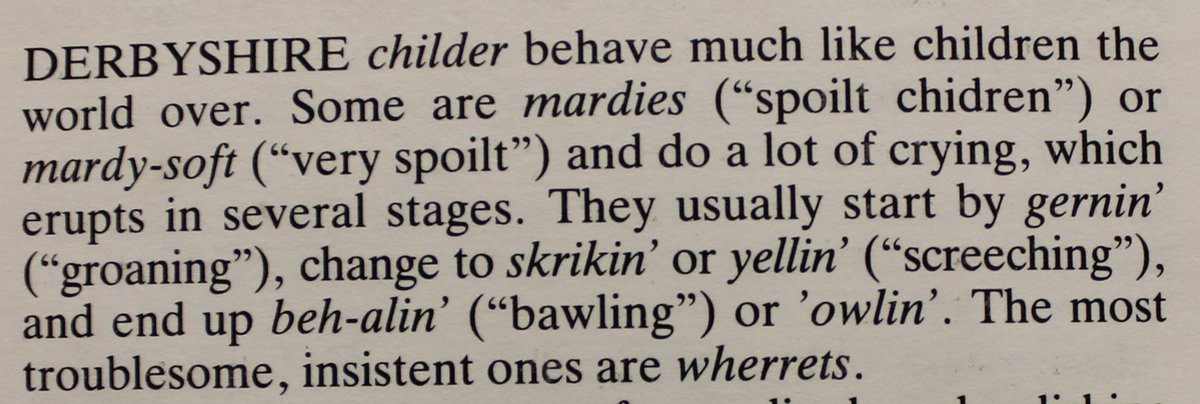 DerbyshireDRO's tweet photo. Do you remember any #schoolslang? If you were brought up in Derbyshire maybe you had some troublesome 'wherrets' or 'mardies' in your class! This #localstudies book of #Derbyshire drawl has some great examples. How about a game of Holler?...'If you dunna holler, I shanna foller'. https://t.co/vz3B5Zj71R
