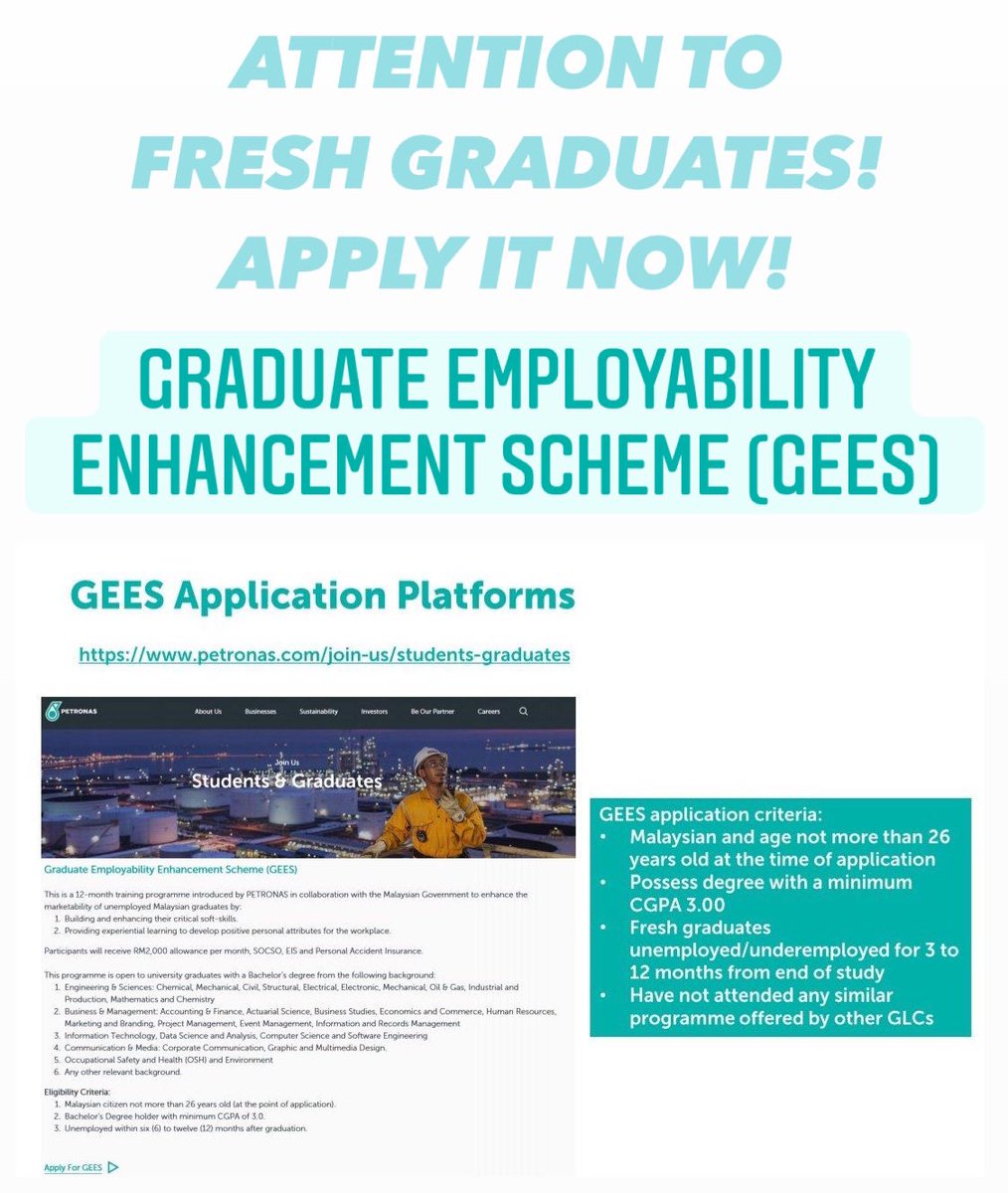 Koko On Twitter Job Opportunity Alert Attention To Fresh Graduates Petronas Has A Job Experience For You Under Graduate Employability Enhancement Scheme Gees It Would Be An Amazing Journey For The Fresh Graduates