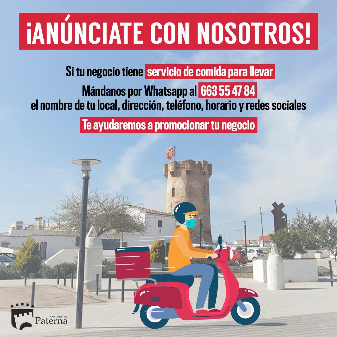 AytoPaterna's tweet photo. 📢 #Paterna llança “Hui no cuines”, la campanya de suport al servei de menjar per a portar de cafeteries, bars i restaurants de la ciutat 
#CompraAPaterna

https://t.co/2jmWvHhADo https://t.co/UR1pftIwcc